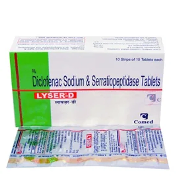 Lyser D Tablet - 1 Strip (15 Tablets), Diclofenac (50mg) + Serratiopeptidase (10mg)