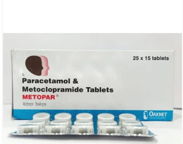 Metopar Tablet - 1 Strip (15 Tablets), Metoclopramide (5mg) + Paracetamol (500mg)