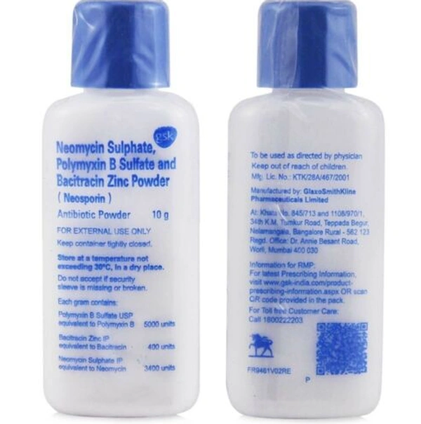 Neosporin POWDER | Neomycin Sulphate Polymyxin B Sulfate and Bacitracin Zinc - 10 g, Bacitracin (400IU) + Neomycin (3400IU) + Polymyxin B (5000IU)
