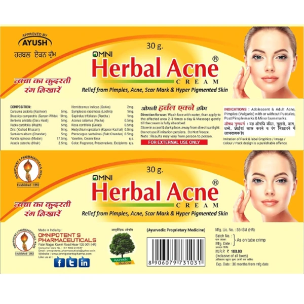 Omnipotents Pharmaceuticals Omni Herbal Acne Cream (30gm) - 30 gm
