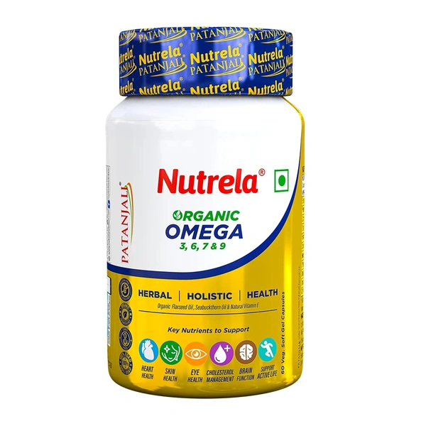Patanjali Nutrela Organic Omega 3,6,7 & 9 Veg Soft Gel Capsule (60Caps)