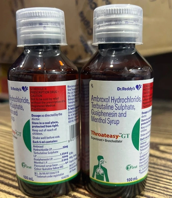 Throateasy GT Syrup - 100ml, Ambroxol (15mg/5ml) + Guaifenesin (50mg/5ml) + Terbutaline (1.25mg/5ml)