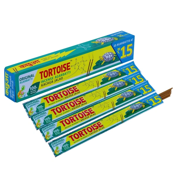 TORTOISE Mosquito Agarbatti 100% Natural Material Original Incense Sticks Kachua Jalao (12 Strips x 10 agarbattis) - 120 agarbattis