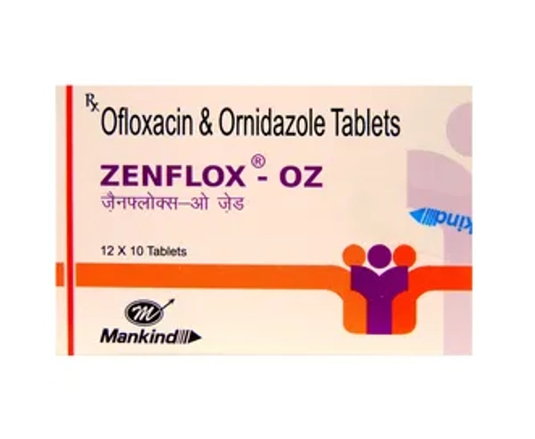 Zenflox-OZ Tablet - 1 Strip (10 Tablets), Ofloxacin (200mg) + Ornidazole (500mg)