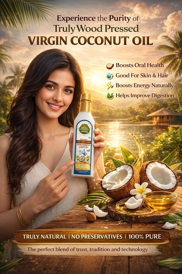 KALYANKARI Wood Cold Pressed Coconut oil - 500ML / Kolhu/Kacchi Ghani/Chekku Method | Plastic Bottle | Natural & Chemical-Free | Edible Grade | Ideal for Cooking, Skin & Hair, Baby Massage - 500ML