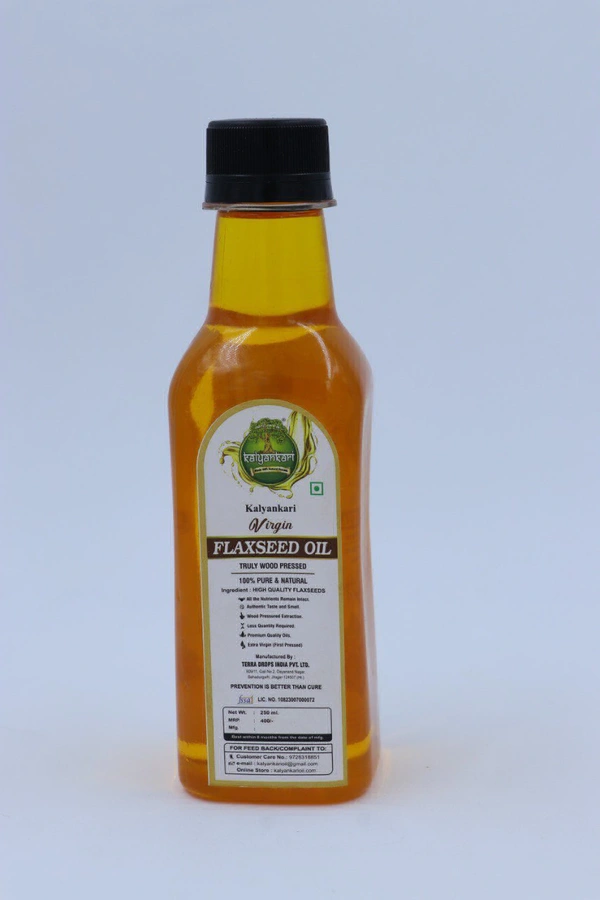 KALYANKARI FLAXSEED EXTRA Virgin Oil, 250ML, 100% Pure and Natural, Alsi Oil for Cooking, Salad, and Culinary Use, Rich in Omega-3, - 250 ML