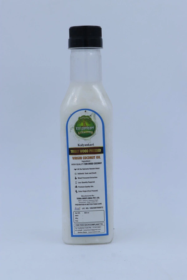 KALYANKARI Wood Cold Pressed Coconut oil - 1LTR Kolhu/Kacchi Ghani/Chekku Method | Plastic Bottle | Natural & Chemical-Free | Edible Grade | Ideal for Cooking, Skin & Hair, Baby Massage - 1LTR