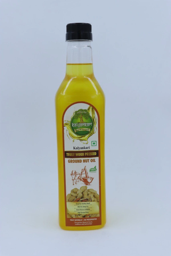 KALYANKARI Wood Cold Pressed Ground Nut Peanuts Oil 1 Litre | Plastic Bottle | Kolhu/Kacchi Ghani/Chekku/Ganuga | Peanut Oil | Natural | Chemical-Free | Cold Pressed Ground Nut Oil for Cooking