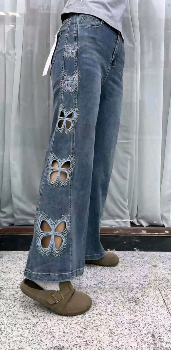 SKU 2212 Beautiful Partywear Denim With Butterfly - Blue, 30 To 38