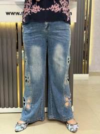 SKU 2212 Beautiful Partywear Denim With Butterfly - Blue, 30 To 38