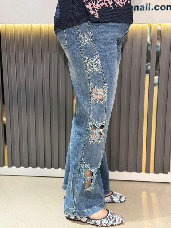 SKU 2212 Beautiful Partywear Denim With Butterfly - Blue, 30 To 38