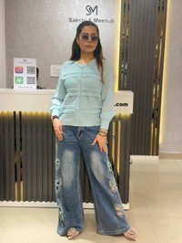 SKU 2212 Beautiful Partywear Denim With Butterfly - Blue, 30 To 38