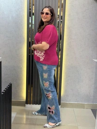 SKU 2212 Beautiful Partywear Denim With Butterfly - 30 To 38, Magenta / Fuchsia
