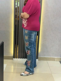 SKU 2212 Beautiful Partywear Denim With Butterfly - 30 To 38, Magenta / Fuchsia
