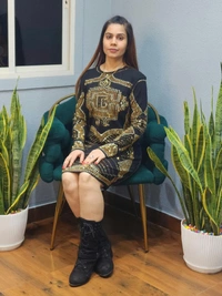 131153 Balmain stud-embellished long-sleeve dress