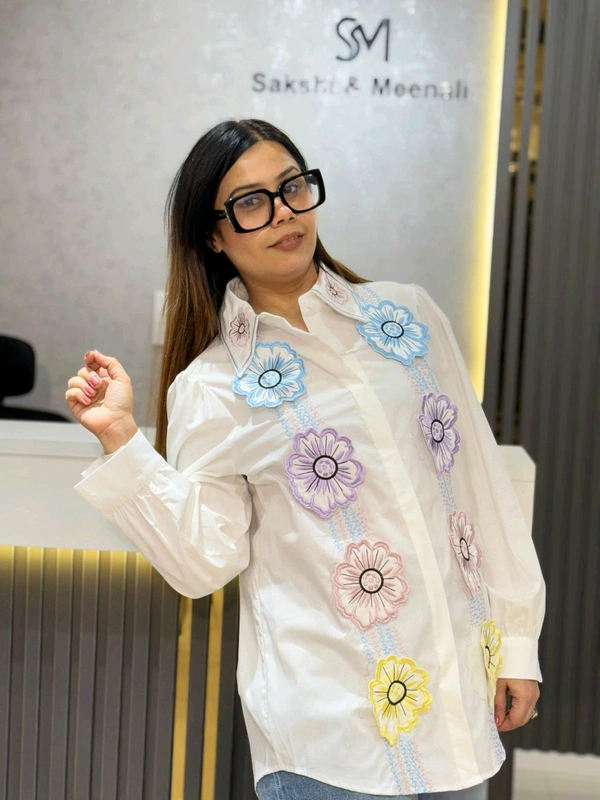 Beautiful Cotton Shirt  With 3D Flower