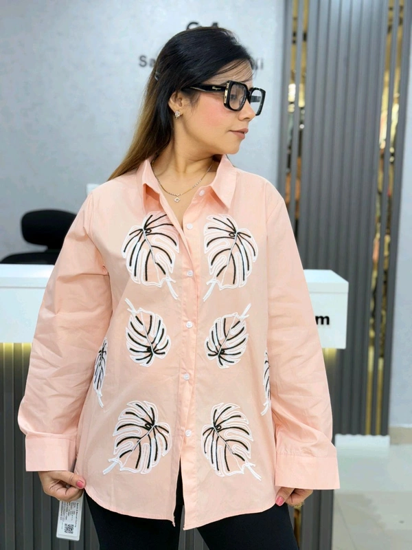 132002 Beautiful Cotton Shirt With Leaf Embroidery