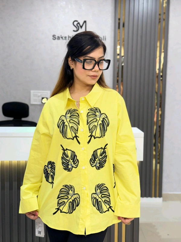 132002 Beautiful Cotton Shirt With Leaf Embroidery