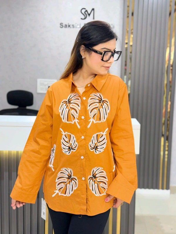 Beautiful Cotton Shirt With Leaf Embroidery