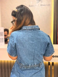 132078 Beautiful Denim Dress With Belt Design