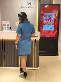 132078 Beautiful Denim Dress With Belt Design