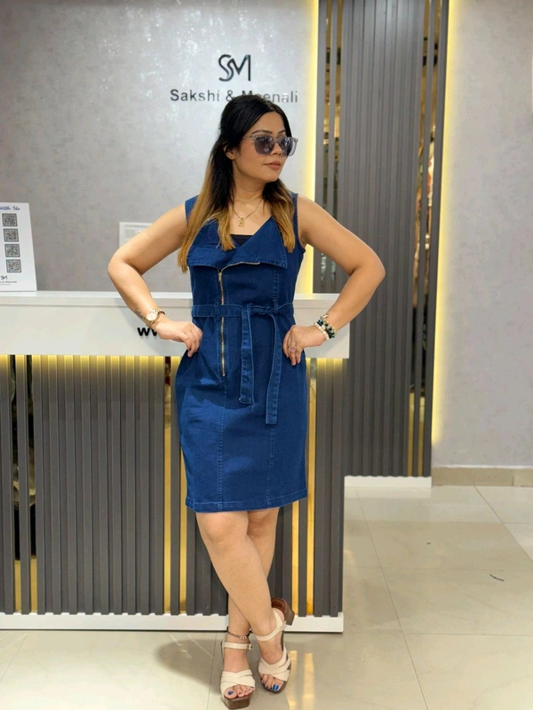 132081 Beautiful Denim Dress With Zip Detailing