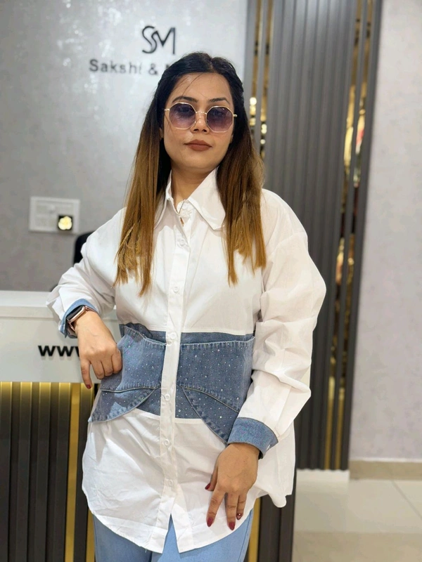 132100 Beautiful Denim Shirt With Bow