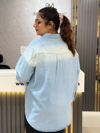 132099 Beautiful Denim Shirt With Lace And Stud