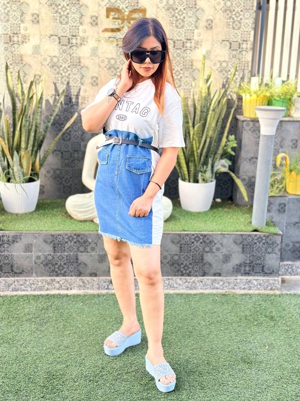131223 Beautiful Denim TSHIRT With Belt