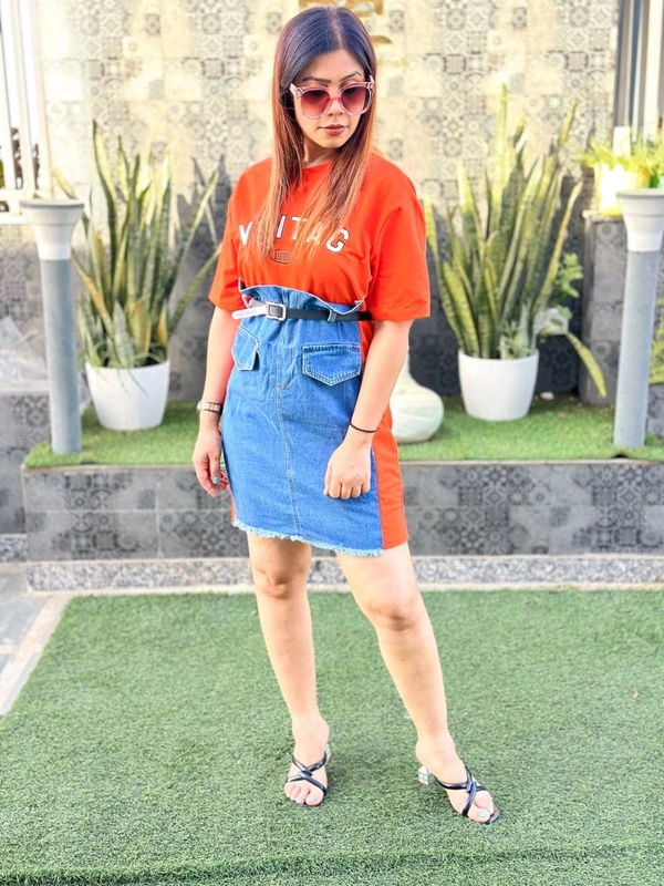 131223 Beautiful Denim TSHIRT With Belt