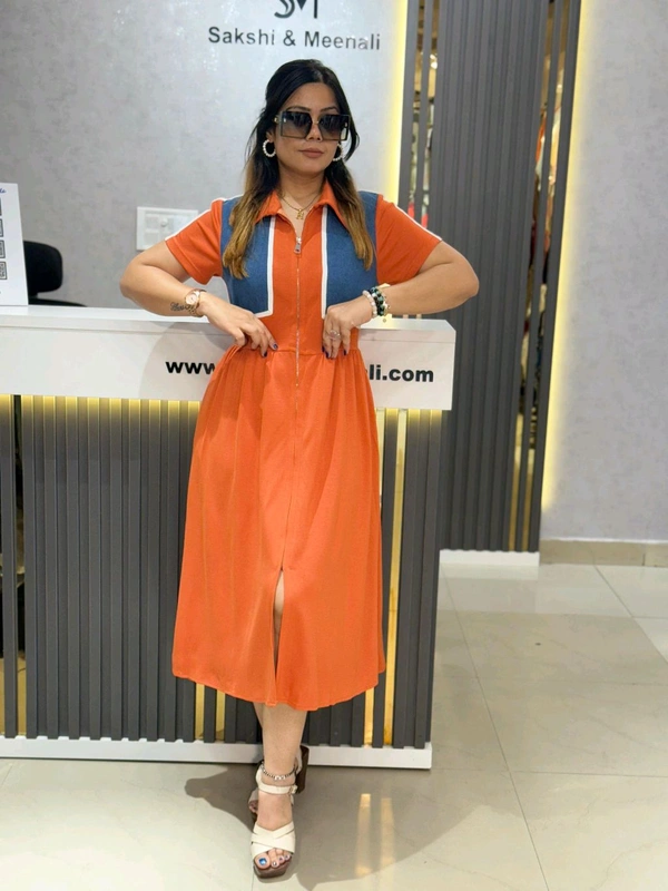 132186 Beautiful Dress With Denim Detailing
