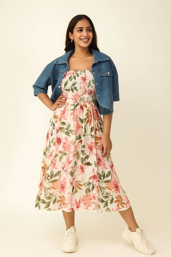 132220 Beautiful Dress With Denim Jacket