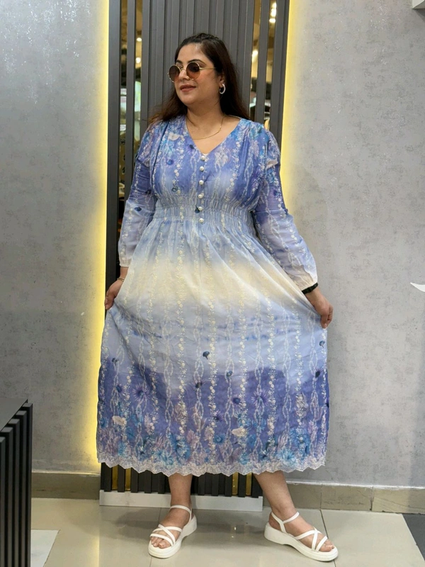 132222 Beautiful Floral Dress With Smokey Design