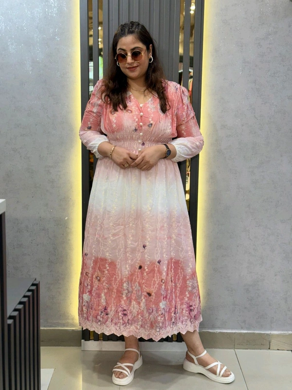 132222 Beautiful Floral Dress With Smokey Design