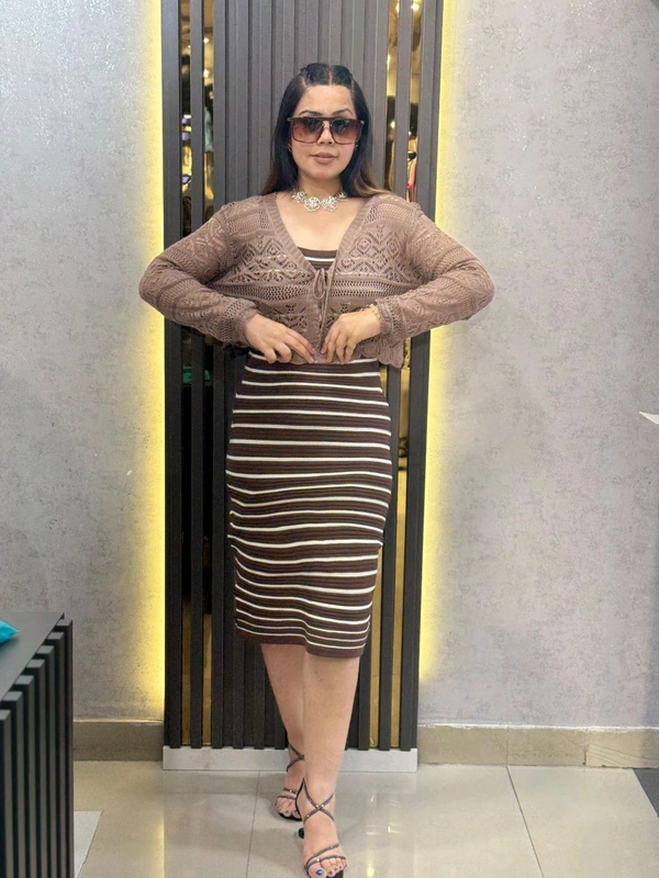 132238 Beautiful Knitted Dress With Crochet Jacket