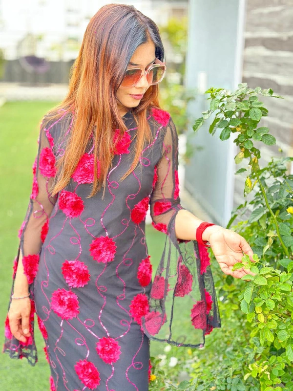 131178 Beautiful Net Dress With 3D Flowers