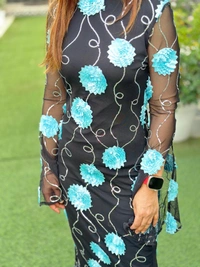 131178 Beautiful Net Dress With 3D Flowers