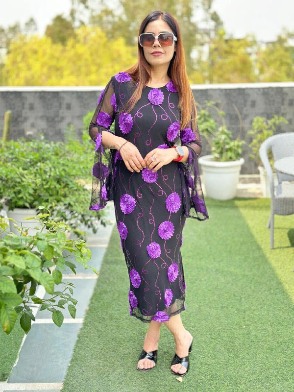 131178 Beautiful Net Dress With 3D Flowers