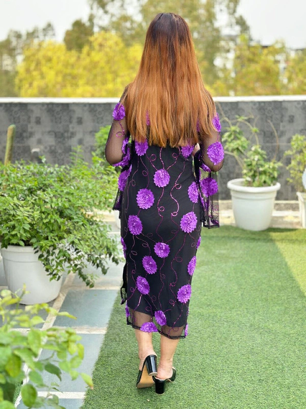 131178 Beautiful Net Dress With 3D Flowers