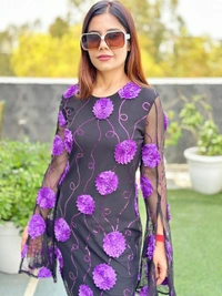 131178 Beautiful Net Dress With 3D Flowers