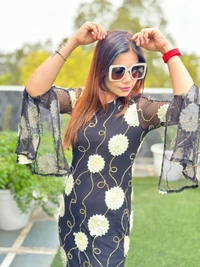 131178 Beautiful Net Dress With 3D Flowers
