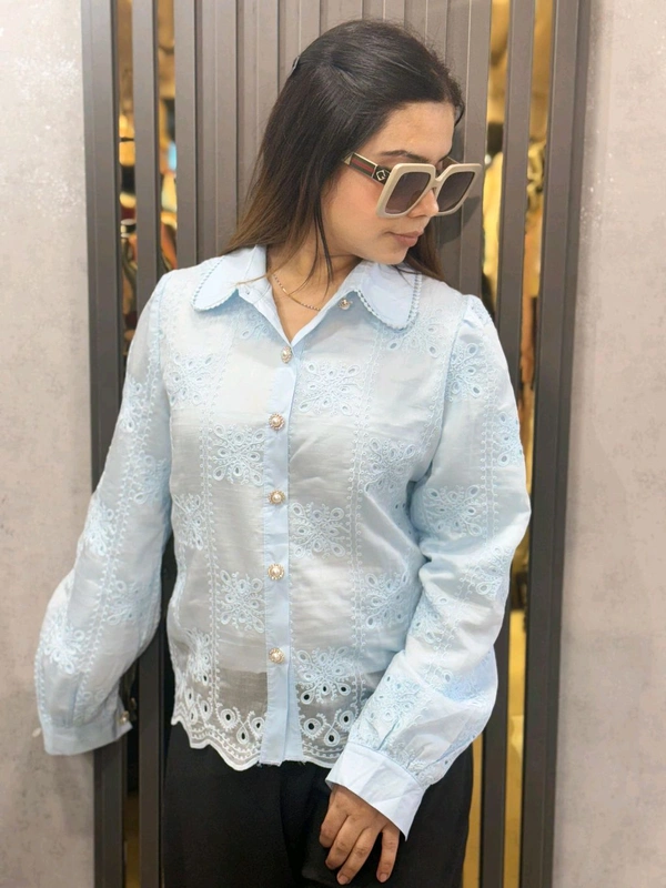 132243 Beautiful Self Embroidered Shirt With Pearl Detailing