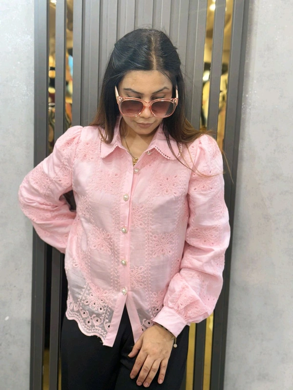 132243 Beautiful Self Embroidered Shirt With Pearl Detailing