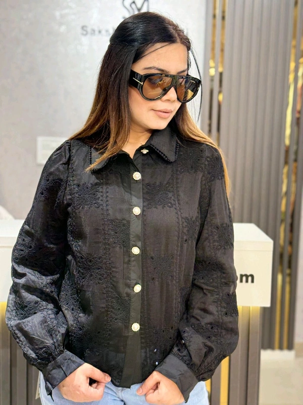132243 Beautiful Self Embroidered Shirt With Pearl Detailing