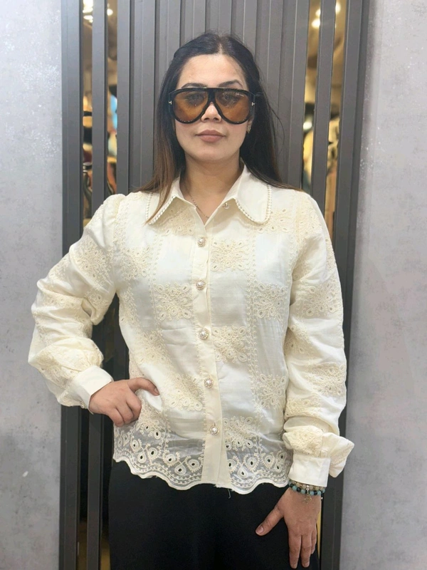 132243 Beautiful Self Embroidered Shirt With Pearl Detailing