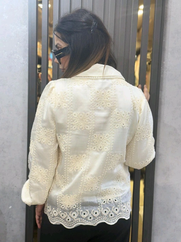 132243 Beautiful Self Embroidered Shirt With Pearl Detailing