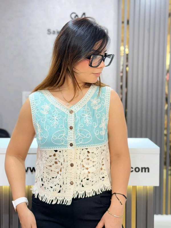 132004 Beautiful Soft Denim Jacket With Cochet Embroidery