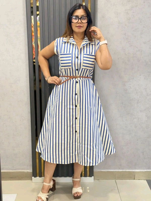 131822 Beautiful Stripes Dress With Belt