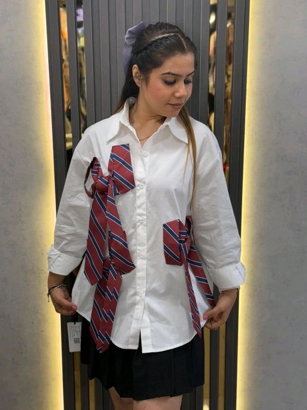 131778 Chic Preppy Plaid Skirt Set with Oversized Shirt