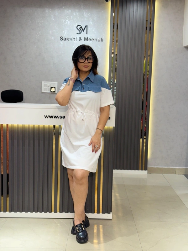 132128 Elegant Denim Dress With String